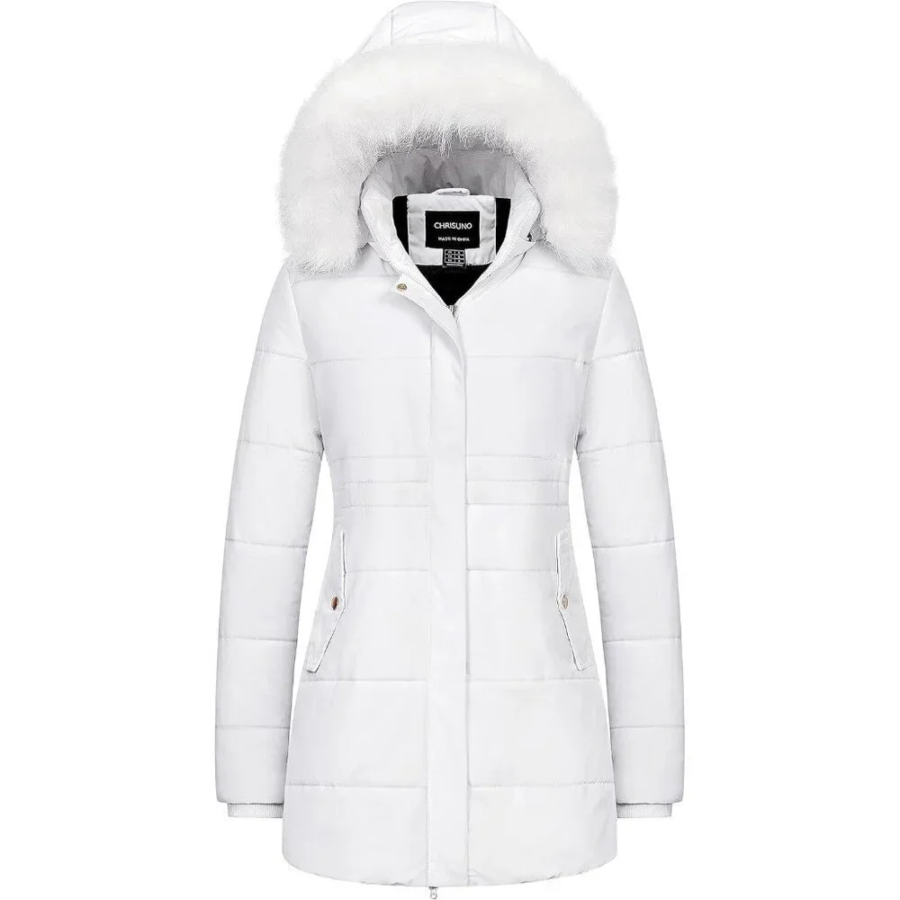Women's White Winter Warm Long Drawstring Waterproof Snow Puffer Jacket
